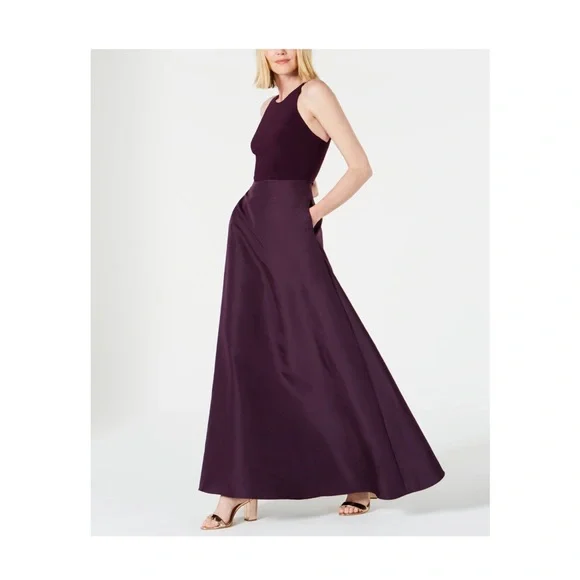 Adrianna Papell Dress Purple Sleeveless Jewel Neck Full-Length Evening Gown NWT - Picture 6 of 13